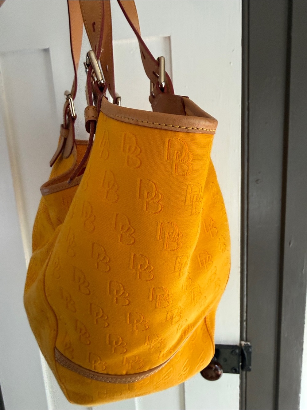 Dooney & Bourke Yellow Shoulder Tote with Tan Leather Trim - Picture 4 of 16